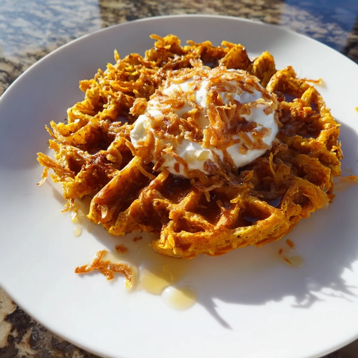 Fluffy, warm Sweet Potato Waffle Hack – featuring cinnamon, served for a perfect, gluten-free snack.