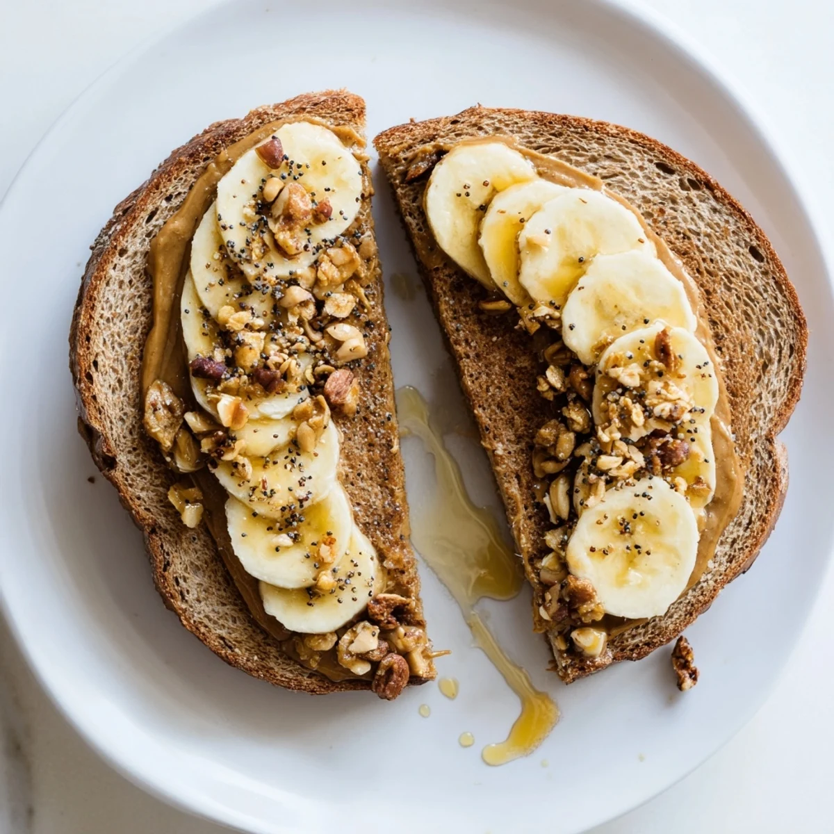 Close-up of a delightful peanut butter and banana sandwich upgrade, with golden toasted bread and a cinnamon sprinkle.