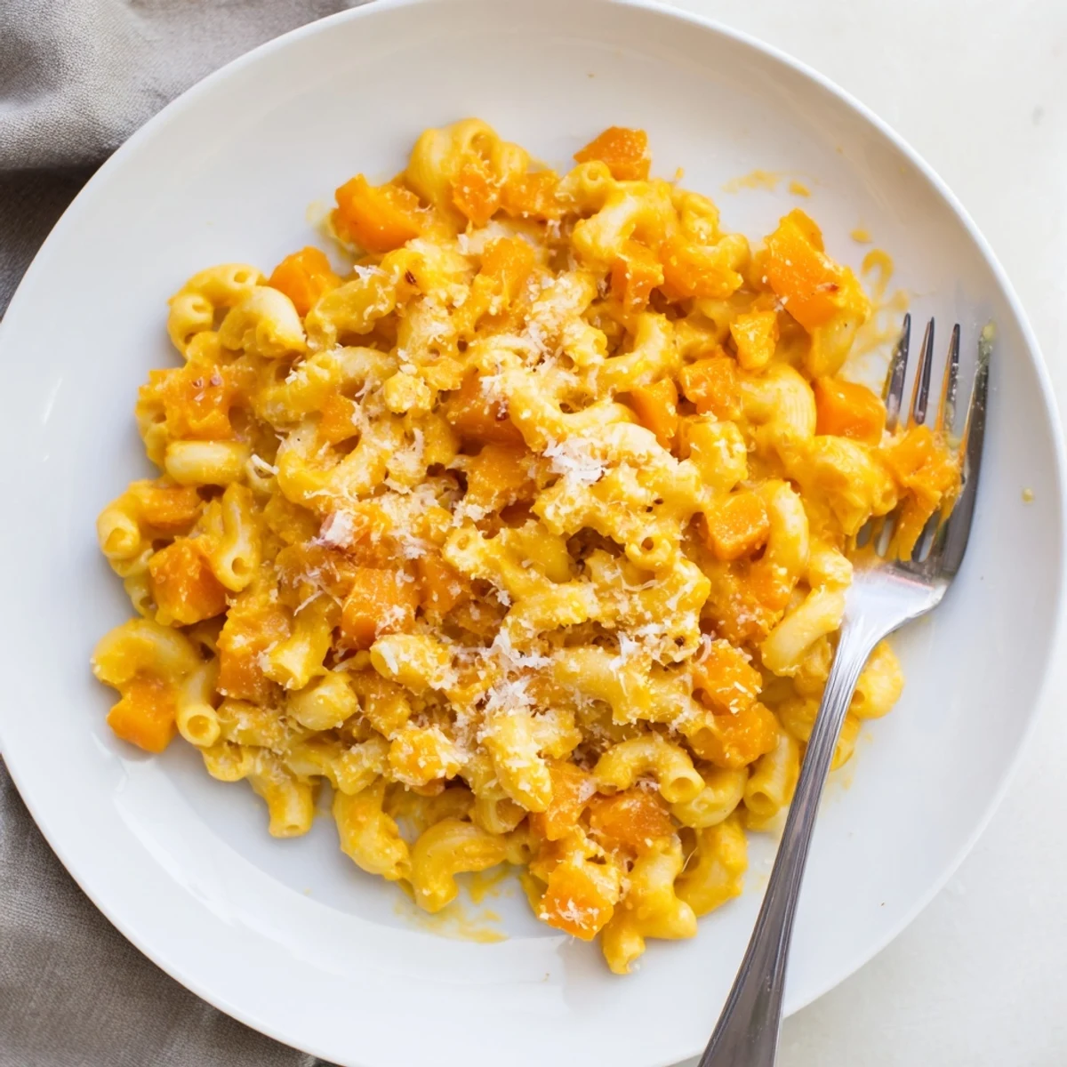 Creamy swirls of butternut squash enrich this one-pot mac and cheese, a comforting hidden veggie delight.