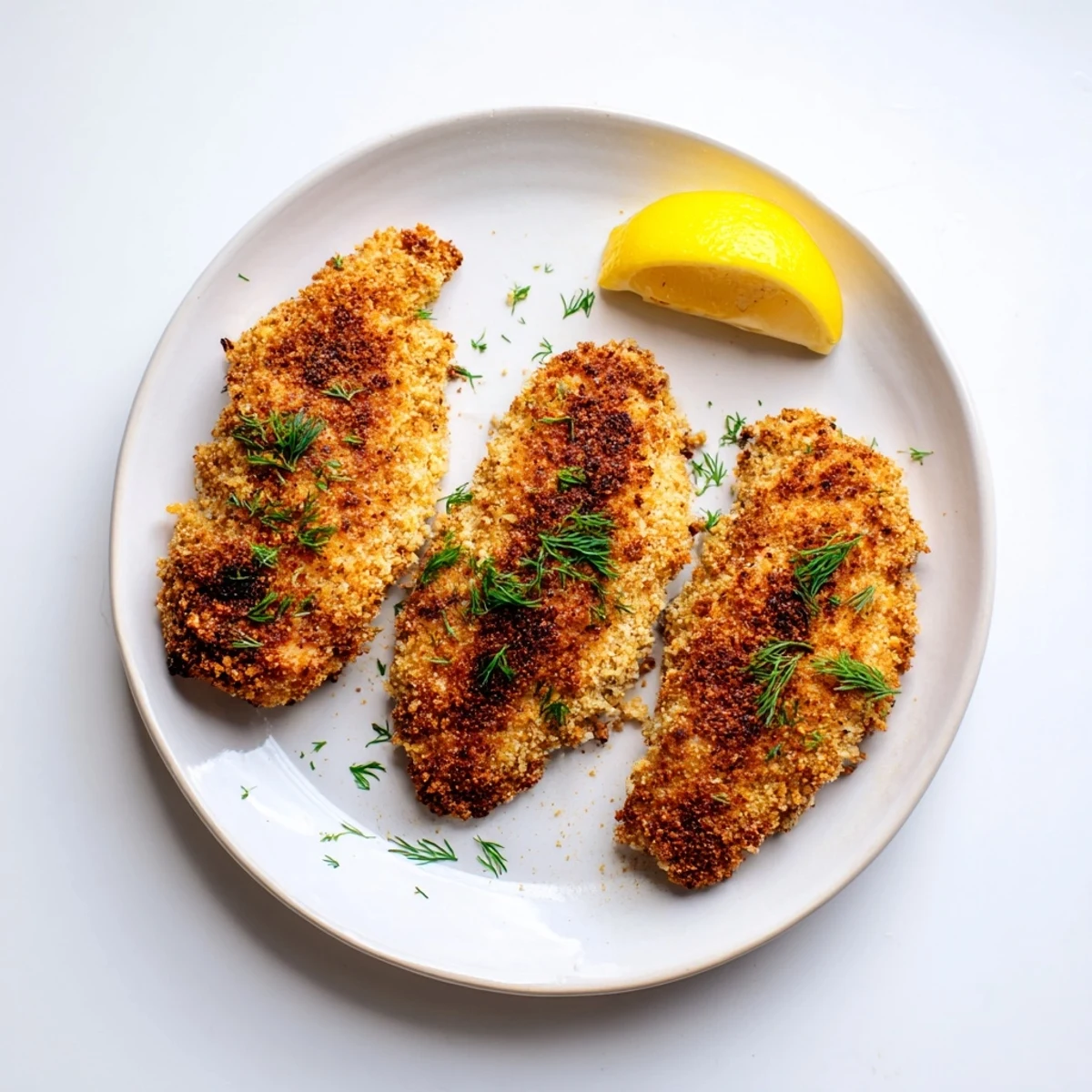 Golden-brown pickle-brined chicken cutlets, perfectly crispy and juicy, ready to eat.