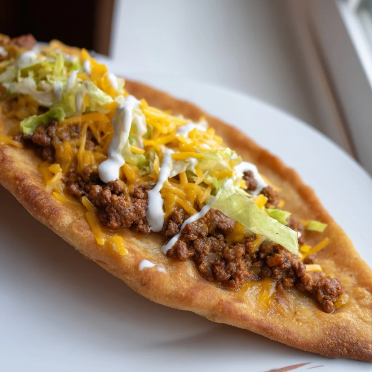 Warm, cheesy flatbread embracing a crunchy Cheesy Gordita Crunch taco bursting with fillings.