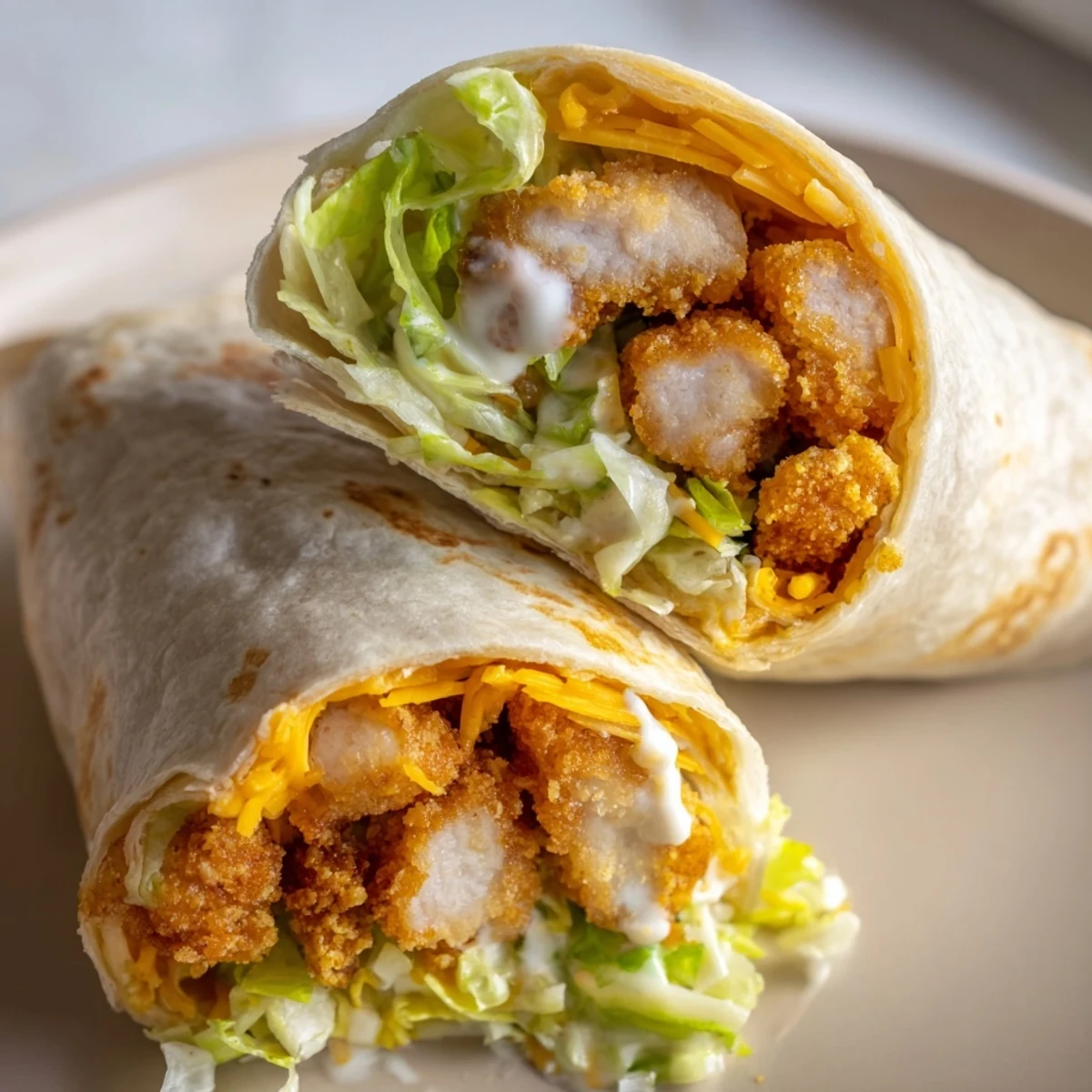 Looking appealing: a wrapped, delicious Crispy Chicken Ranch Snack Wrap, perfect for a quick lunch.