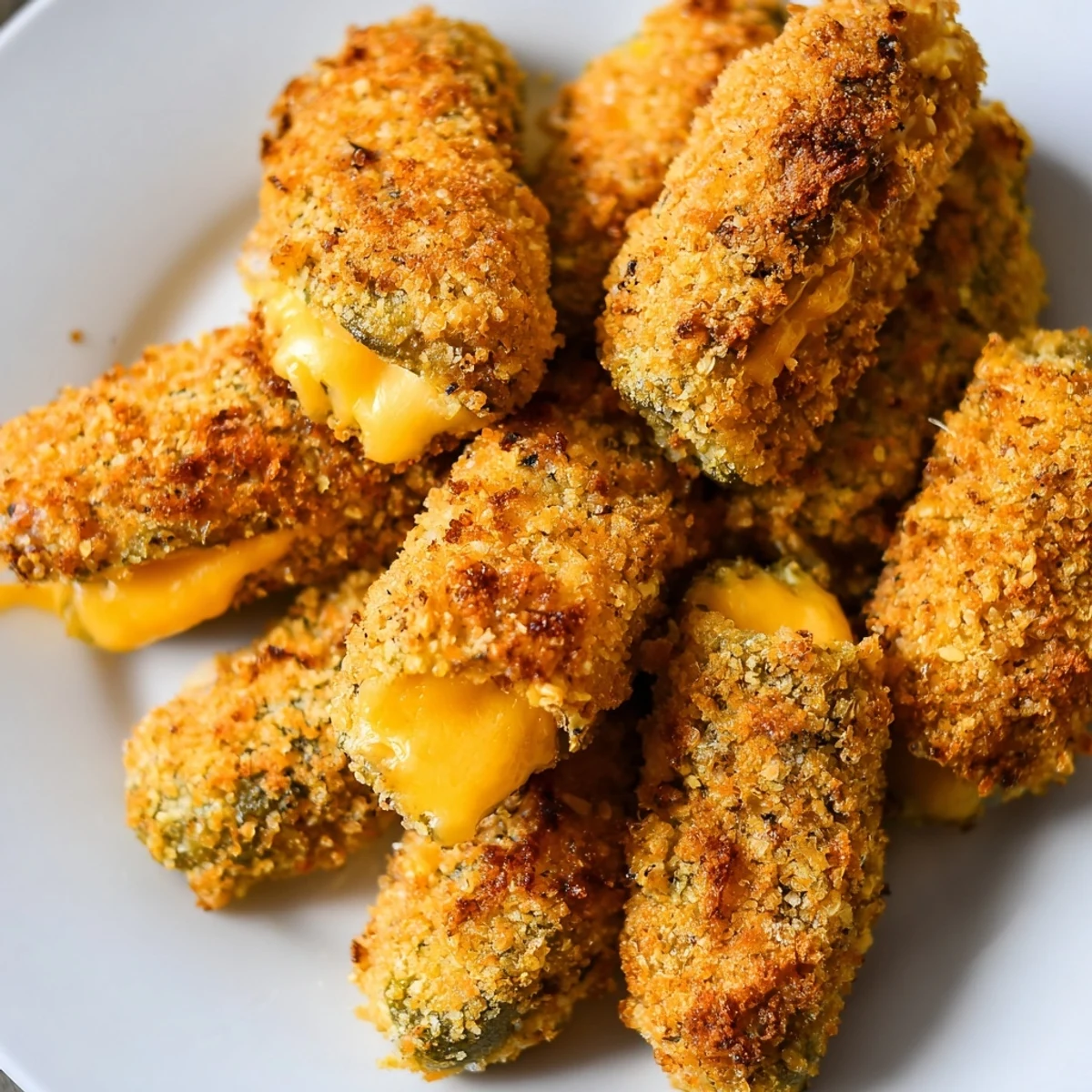 Golden, crispy cheese-wrapped pickle ornaments, a delightful party appetizer, ready to dip.