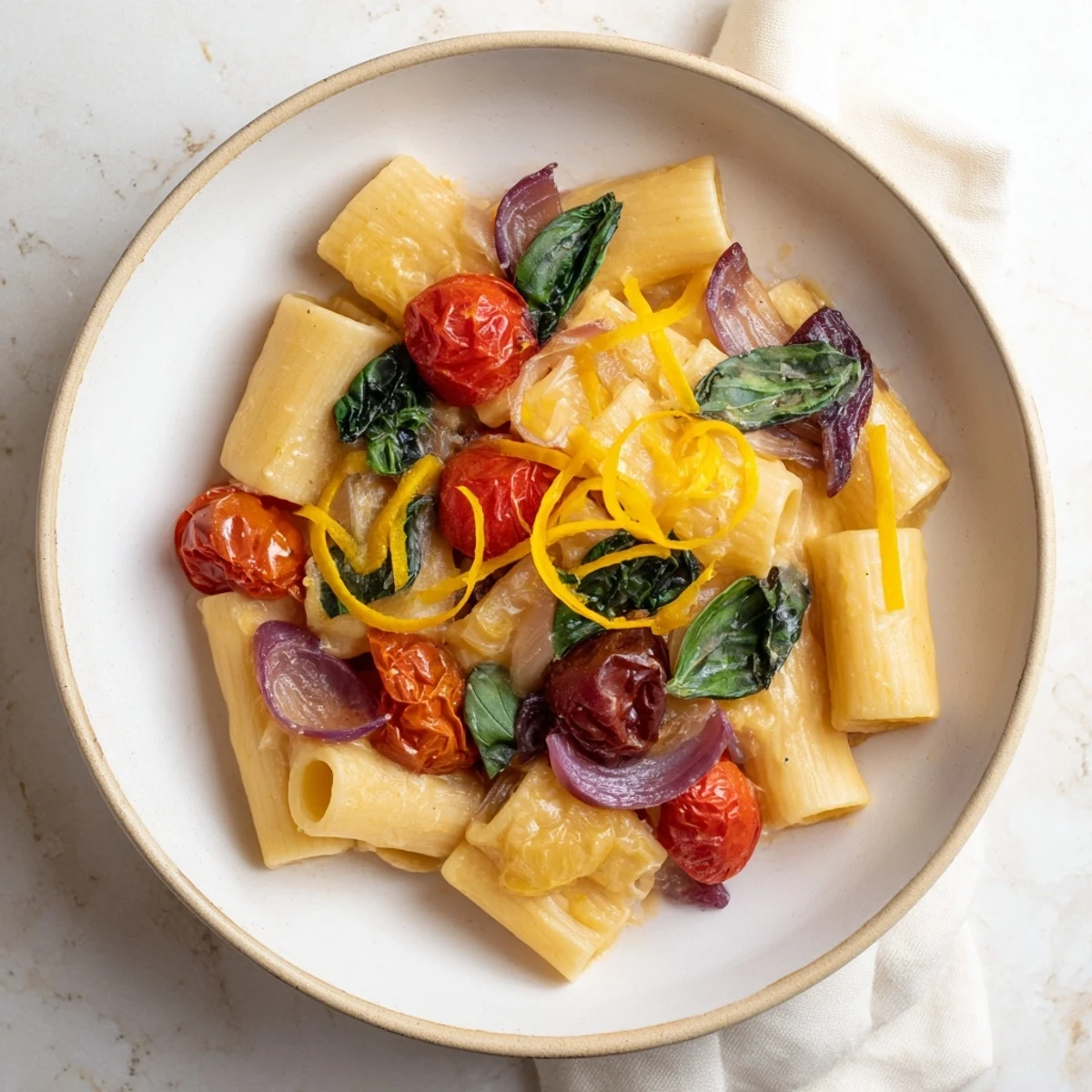 One-pan baked feta Christmas pasta, a vibrant Mediterranean dish ready in a single oven-safe pan.