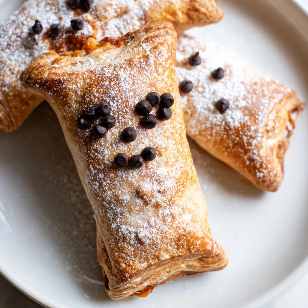 Enjoy the aroma of spiced Sleeping Gingerbread Puff Pastry Pockets, dusted with powdered sugar and ready to eat.