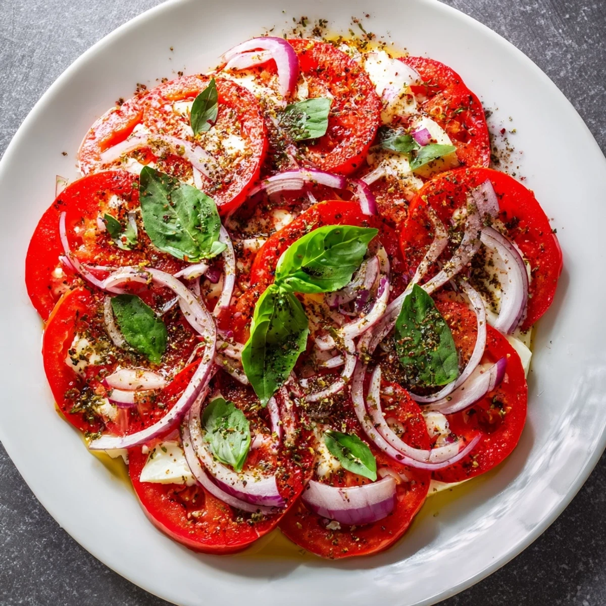 Baked Speedy Feta-Free Tomato Bake bursting with juicy tomatoes and melted, flavorful mozzarella cheese.