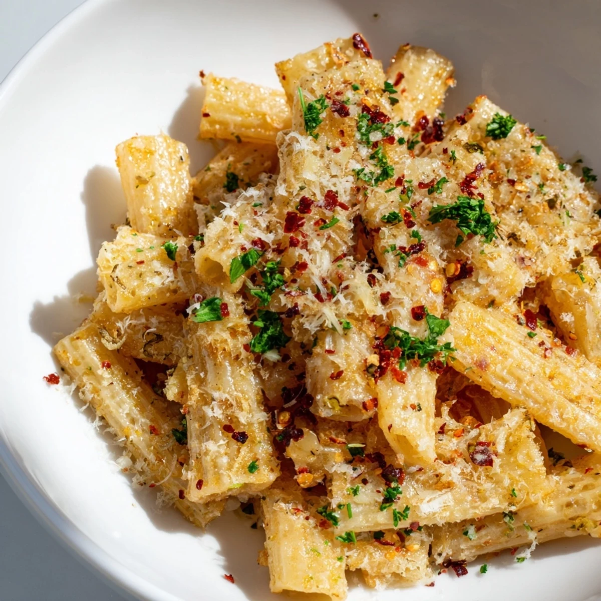Oven-baked Spicy Lemon-Parmesan Pasta Chips offering a zesty, cheesy flavor paired with a spicy kick.