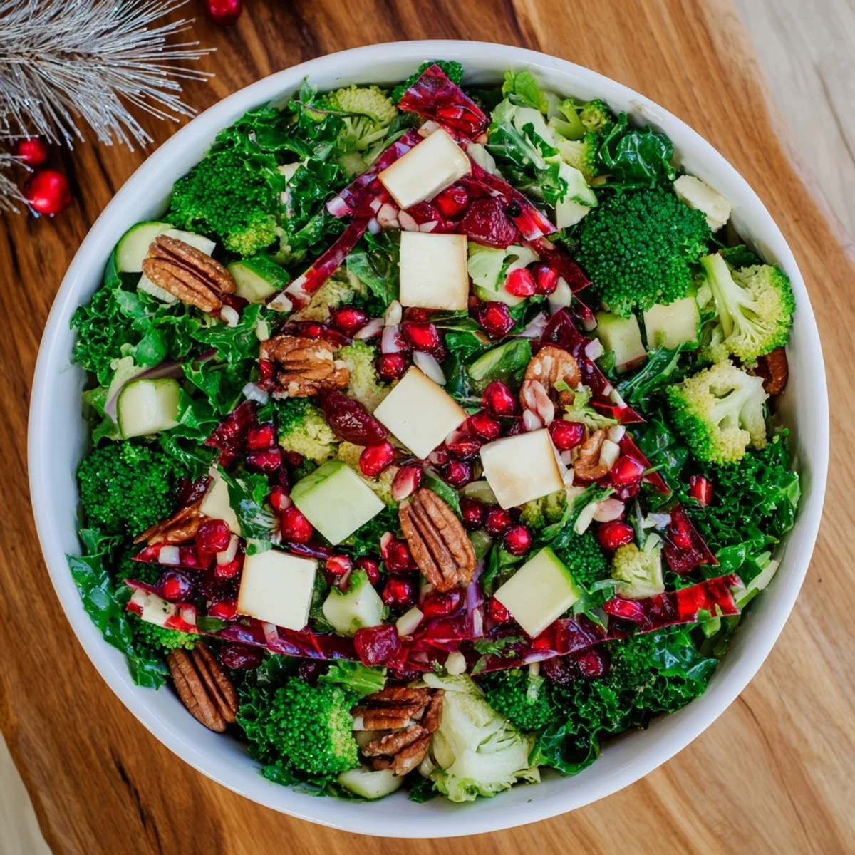 Vibrant Chopped Christmas Tree Salad, a healthy vegetarian salad artfully arranged for the holidays.