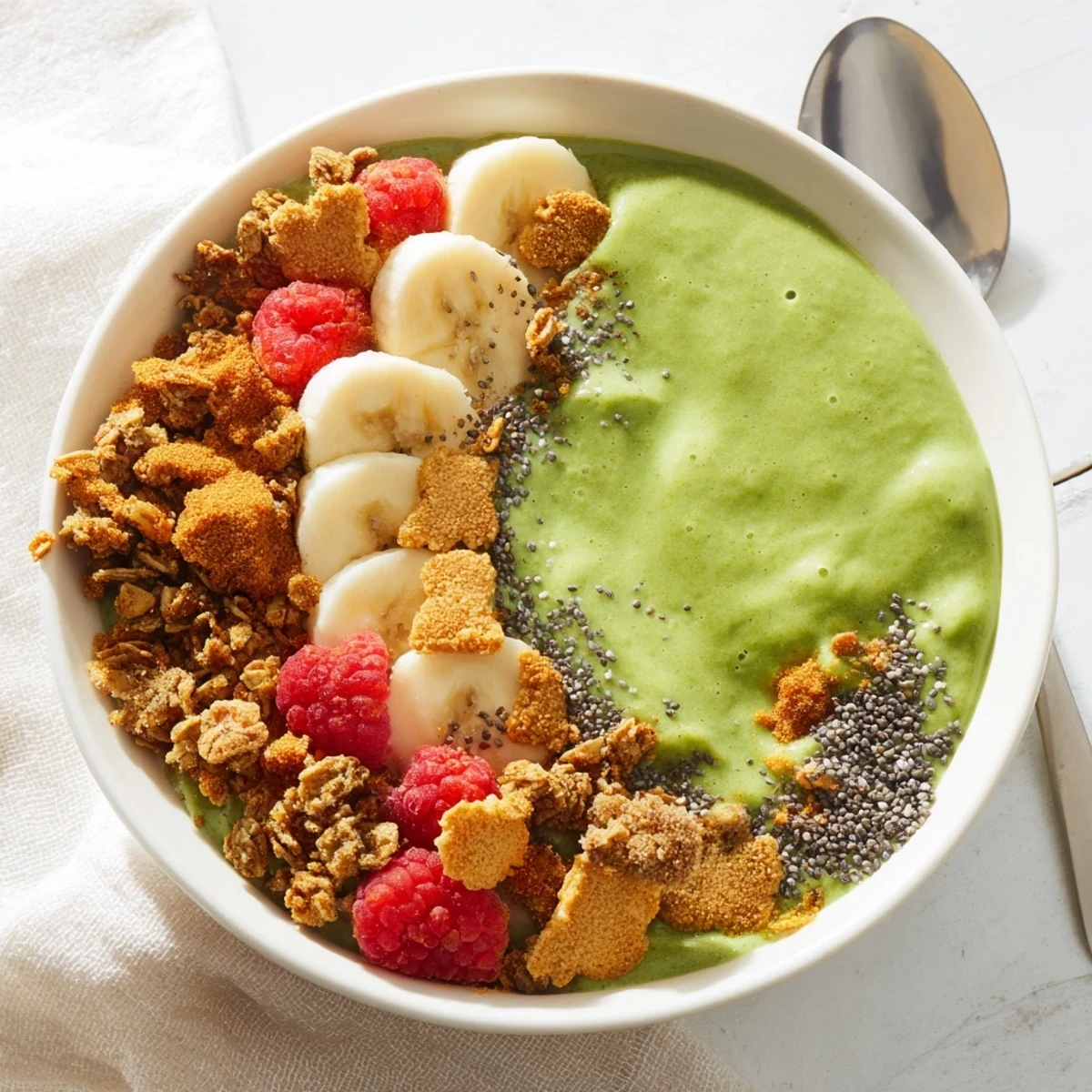 Imagine the festive Gingerbread Cookie Matcha Breakfast Smoothie Bowl: a healthy breakfast, beautifully garnished.