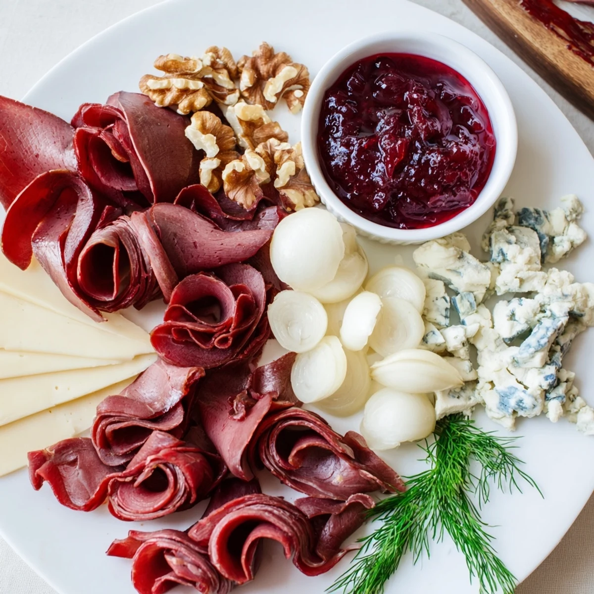 A close-up of a festive Reindeer Charcuterie Platter, showcasing colorful cheeses and cured meats ready to eat.