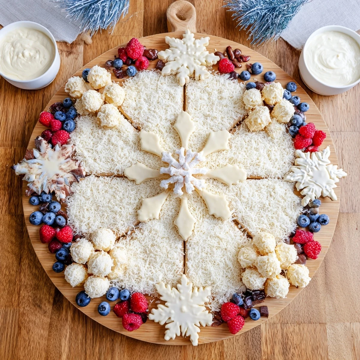 Imagine this Snowflake Dessert Board: a snowy display of cookies, chocolates, and fruit, ready to serve!