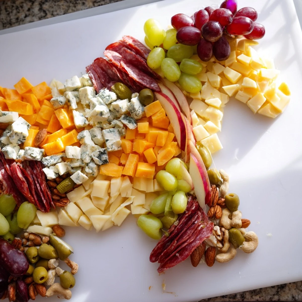 Horse-Shaped Grazing Board brimming with colorful cheeses, meats, and fresh fruits for a festive appetizer.