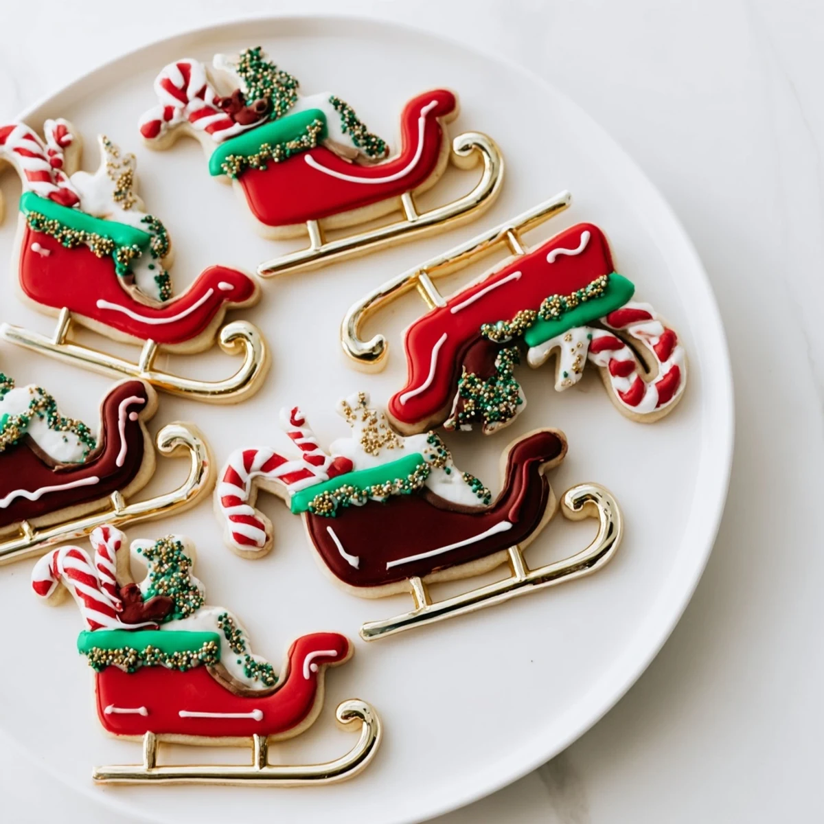 A beautifully arranged Santa's Sleigh cookie display, full of festive holiday sugar cookies.