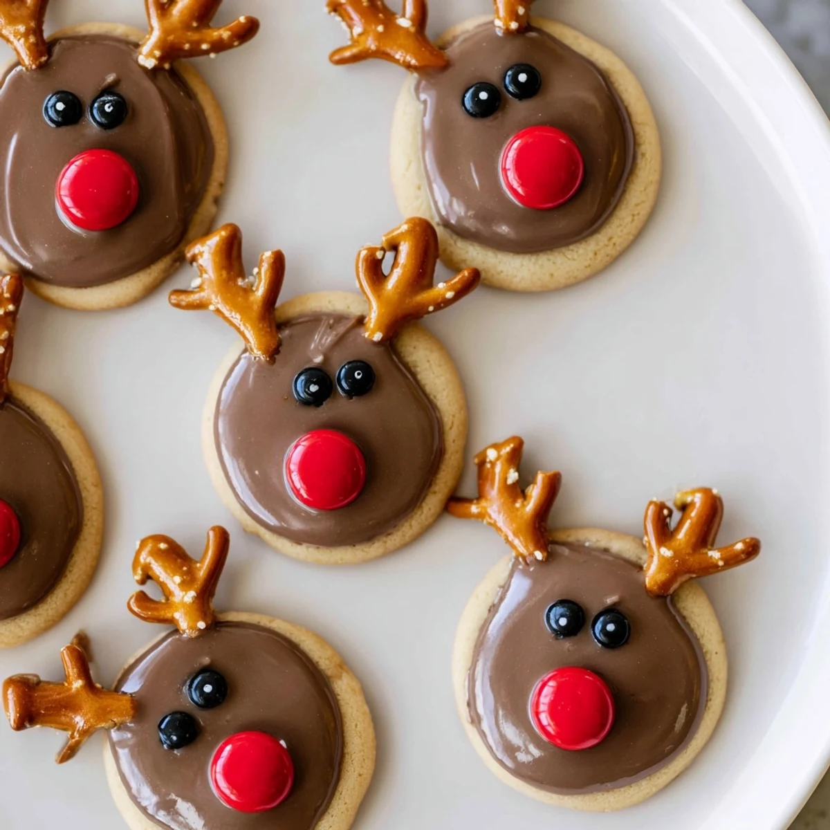 A beautifully arranged Santa's Reindeer Cookie Platter, showcasing festive, decorated holiday treats.