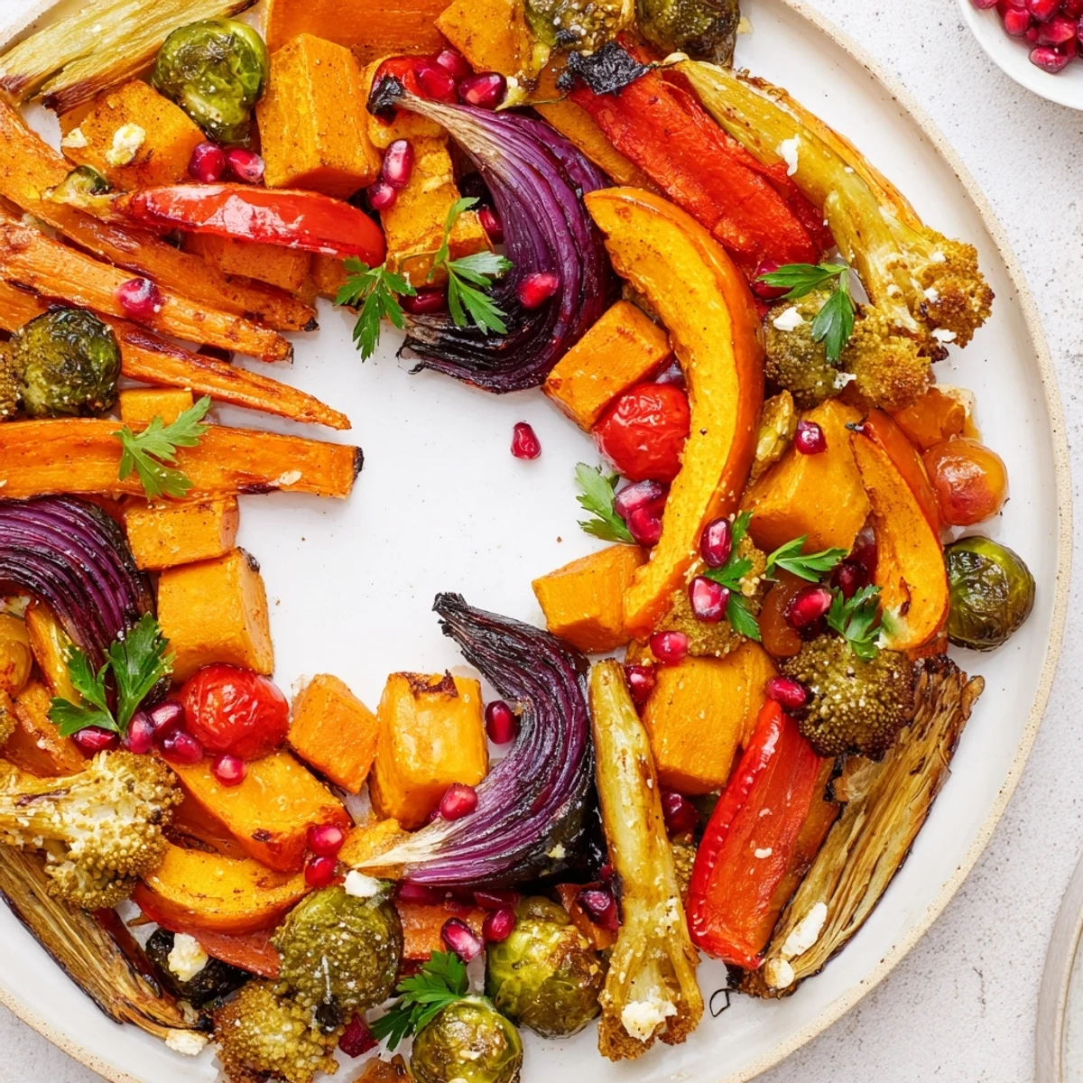 Vivid image of a warm, inviting Festive Vegetable Christmas Wreath, ready to be served.