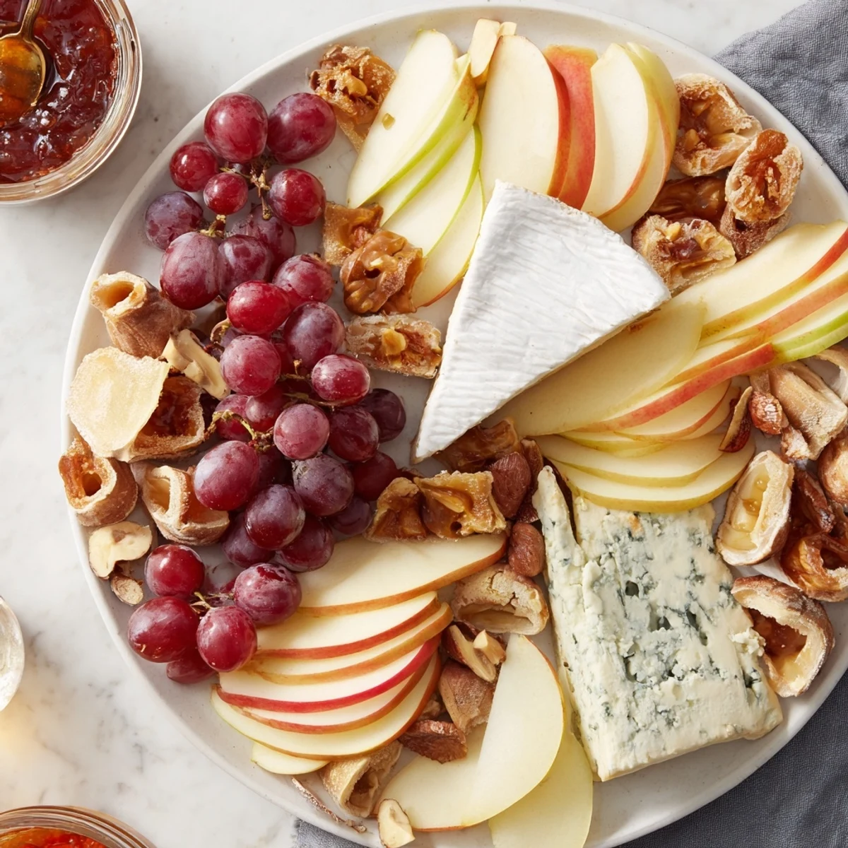 A beautifully arranged cheese platter with Brie de Meaux, perfect for sharing and enjoying.