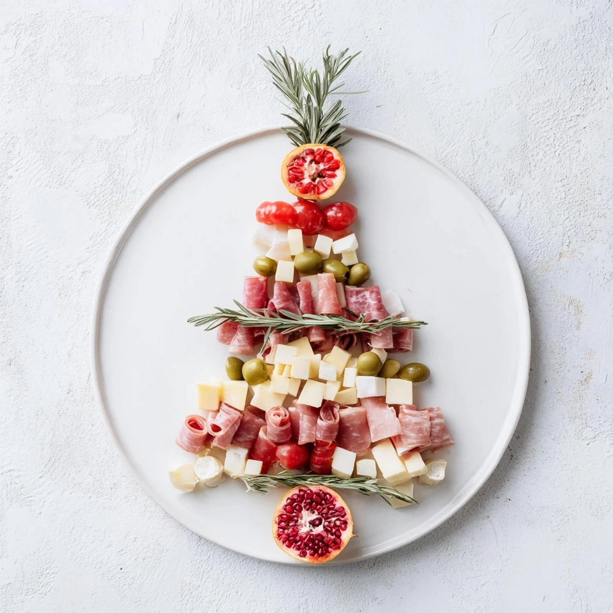 Festive Holiday Tree Appetizer Platter boasts vibrant cheeses, fruits, and meats, beautifully arranged as a tree.