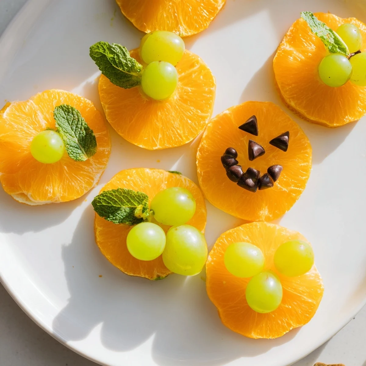 Bright and cheerful pumpkin patch orange slices arranged for a fun and healthy Halloween snack.