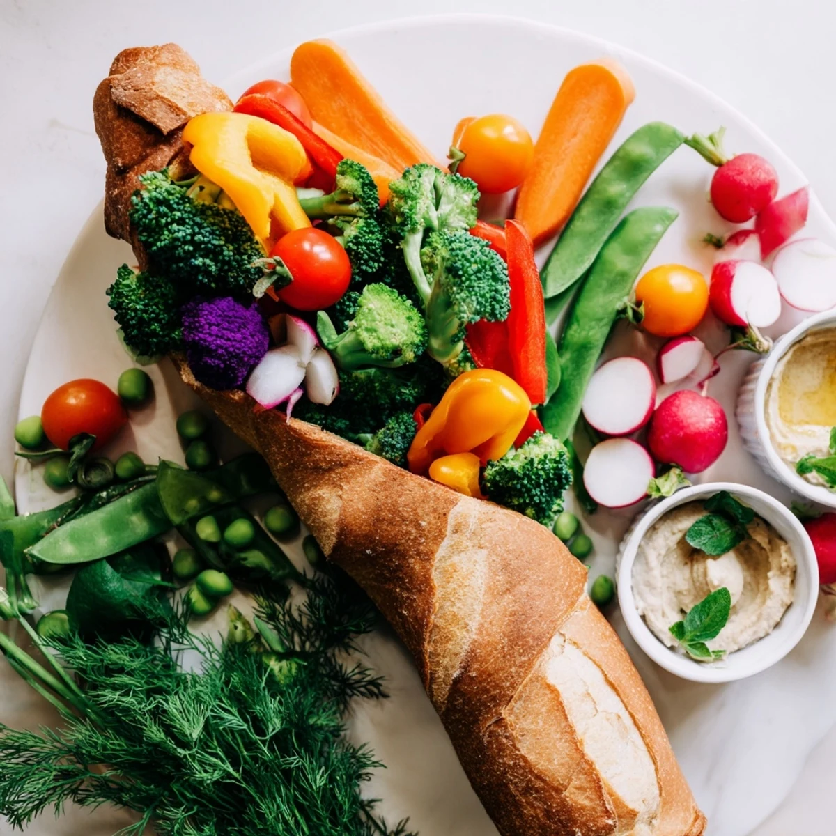 Healthy and colorful cornucopia veggie board featuring a harvest of fresh vegetables to dip and enjoy.