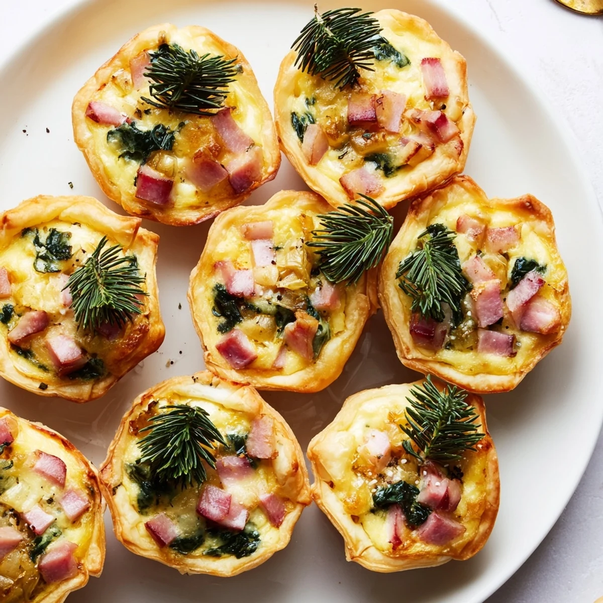 A close-up of a Mini Quiche Holiday Village Board, offering savory bites and holiday cheer everyone loves.