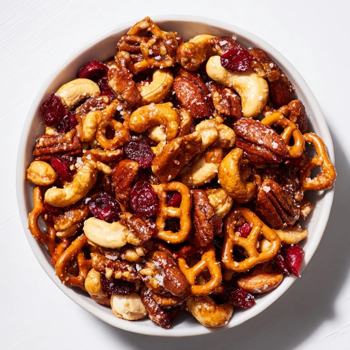 Imagine a vibrant Sweet and Salty Holiday Nut Bowl, with a blend of dried cranberries and toasted nuts.
