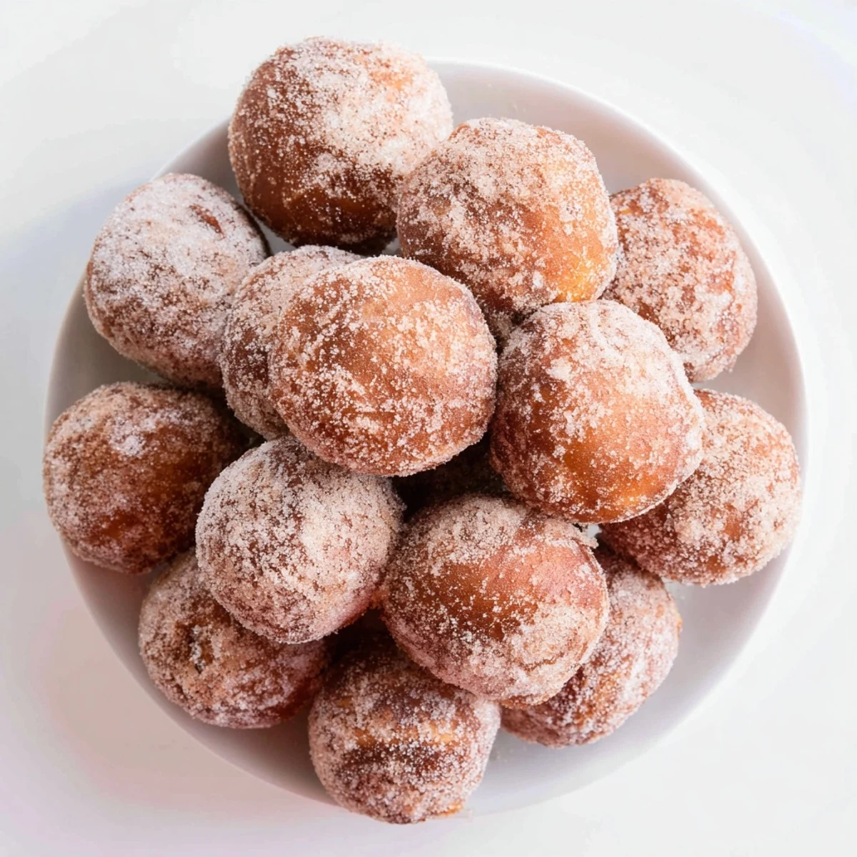 Image of a freshly prepared powdered donut holes mountain with tempting dipping sauces to savor.