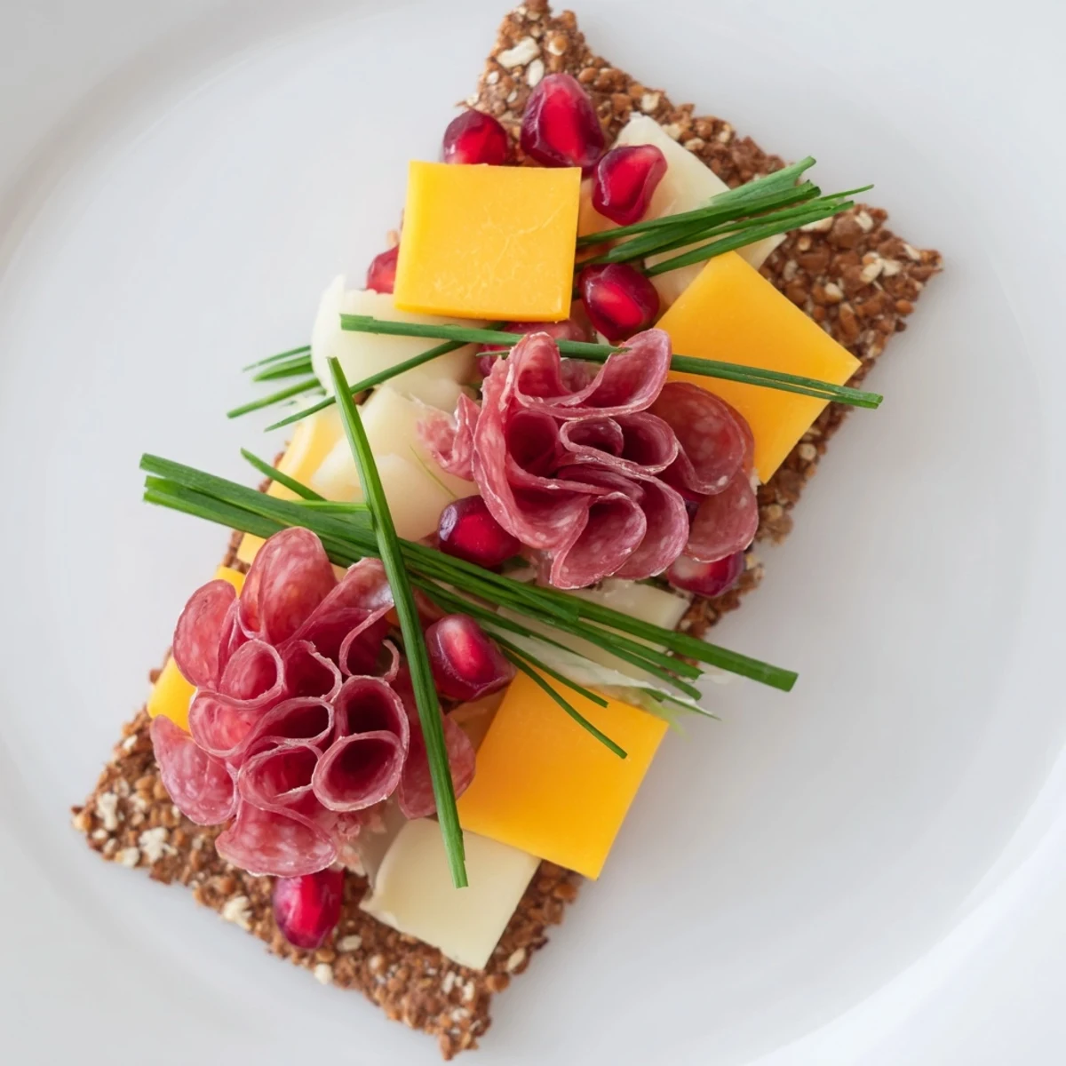 Layered Urban Skyline appetizer shows cheese and meat sculptures ready for a party, visually stunning.