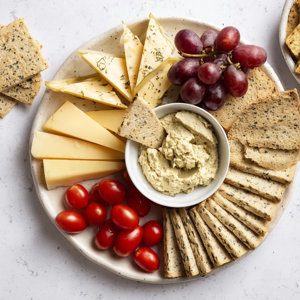 This Arrowhead Directional Board features an exciting array of cheeses, meats, crackers, and dips, perfectly angled.