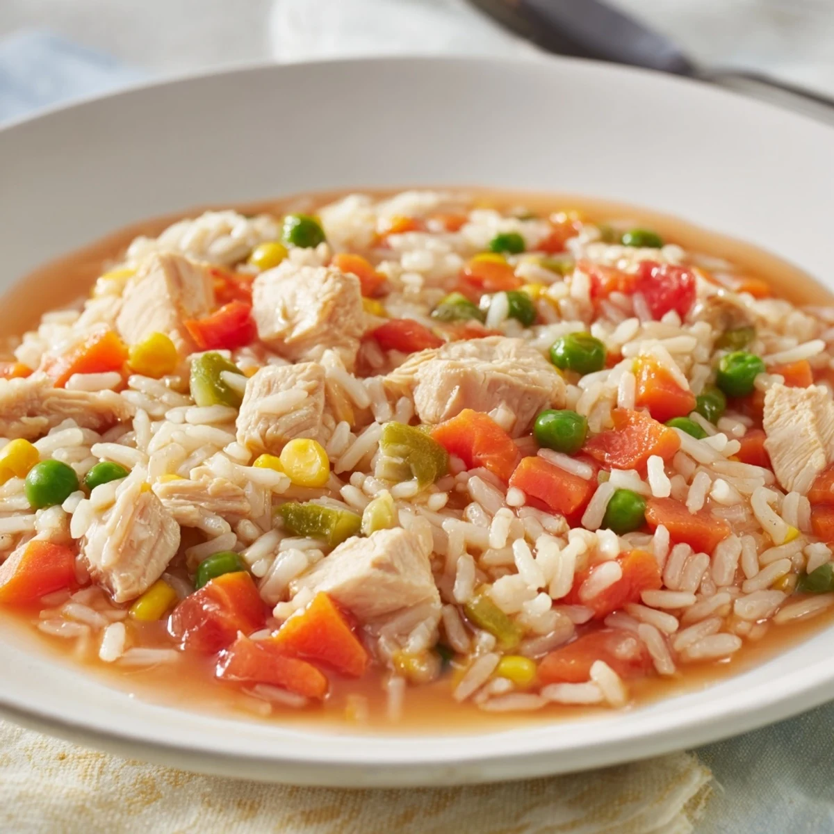 Golden One-Pot Chicken and Rice simmering in a pot, the perfect hearty Latin-American comfort food.
