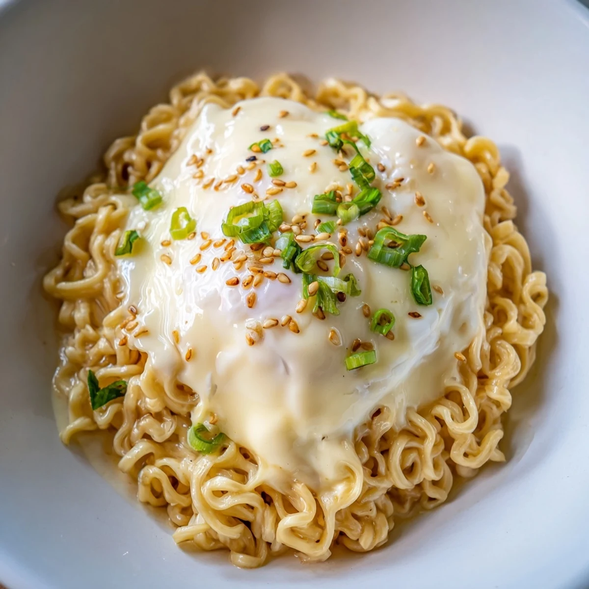 Enjoy a rich and comforting Instant Cheese Ramen Bowl with melting cheese and flavorful broth.