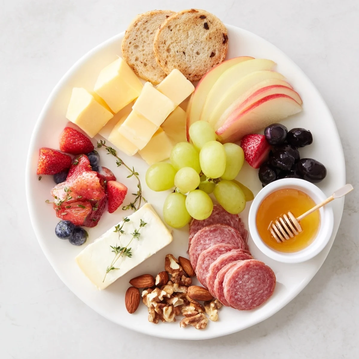 Quick Charcuterie Snack Board, vibrant with cheeses, meats, and fruits, makes an easy, gorgeous appetizer.