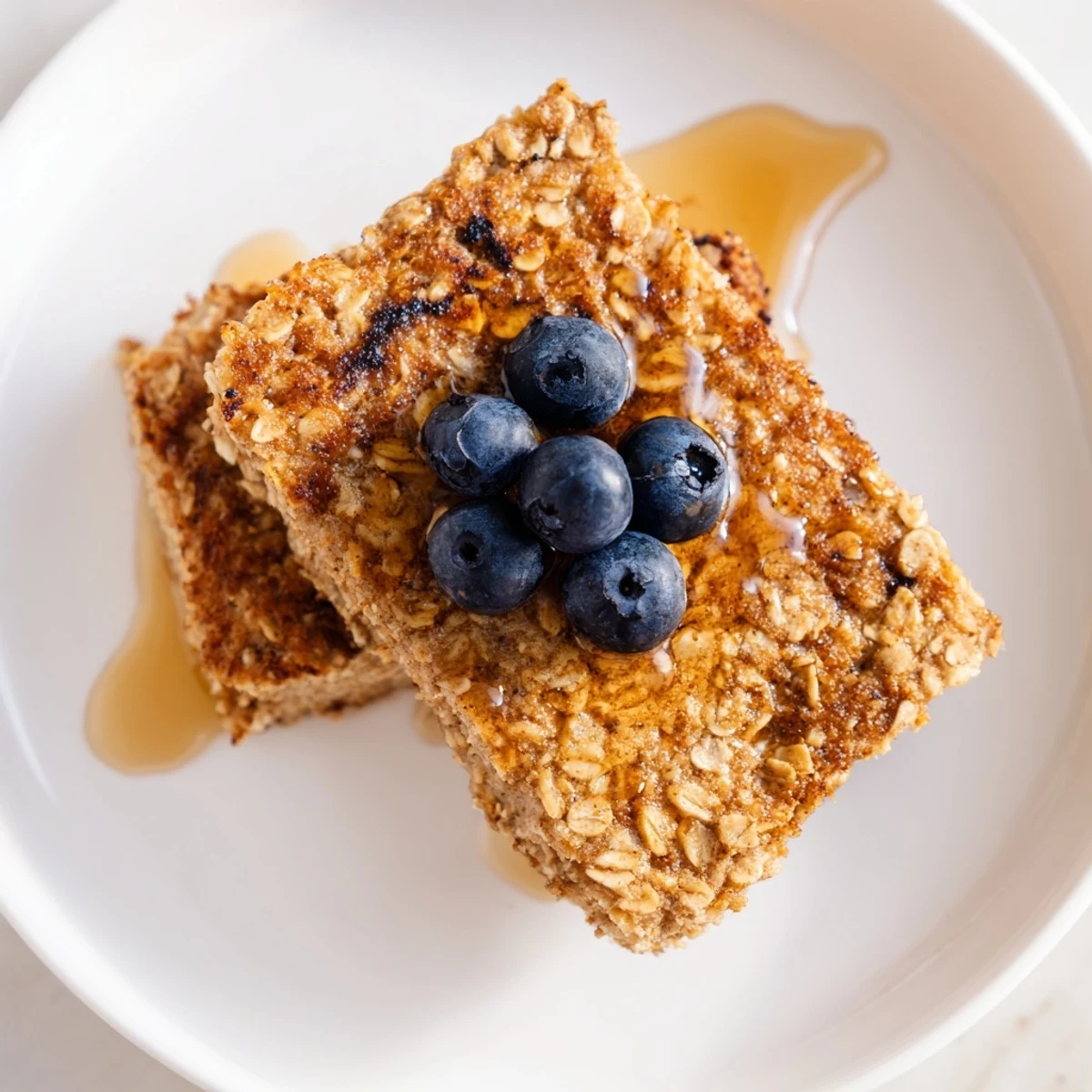 Delicious protein pancake oats, a high-protein breakfast recipe, with fresh fruit drizzled with syrup.