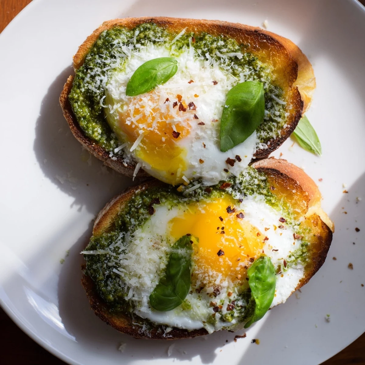 Crispy toasted bread slices topped with pesto and sliced eggs make this quick Pesto Egg Toast appetizing.