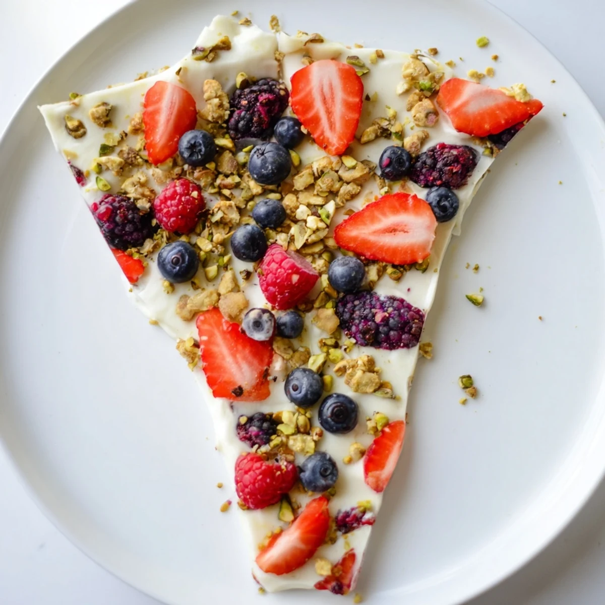Picture the creamy layers of frozen fruit yogurt bark with colorful berries and crunchy granola.