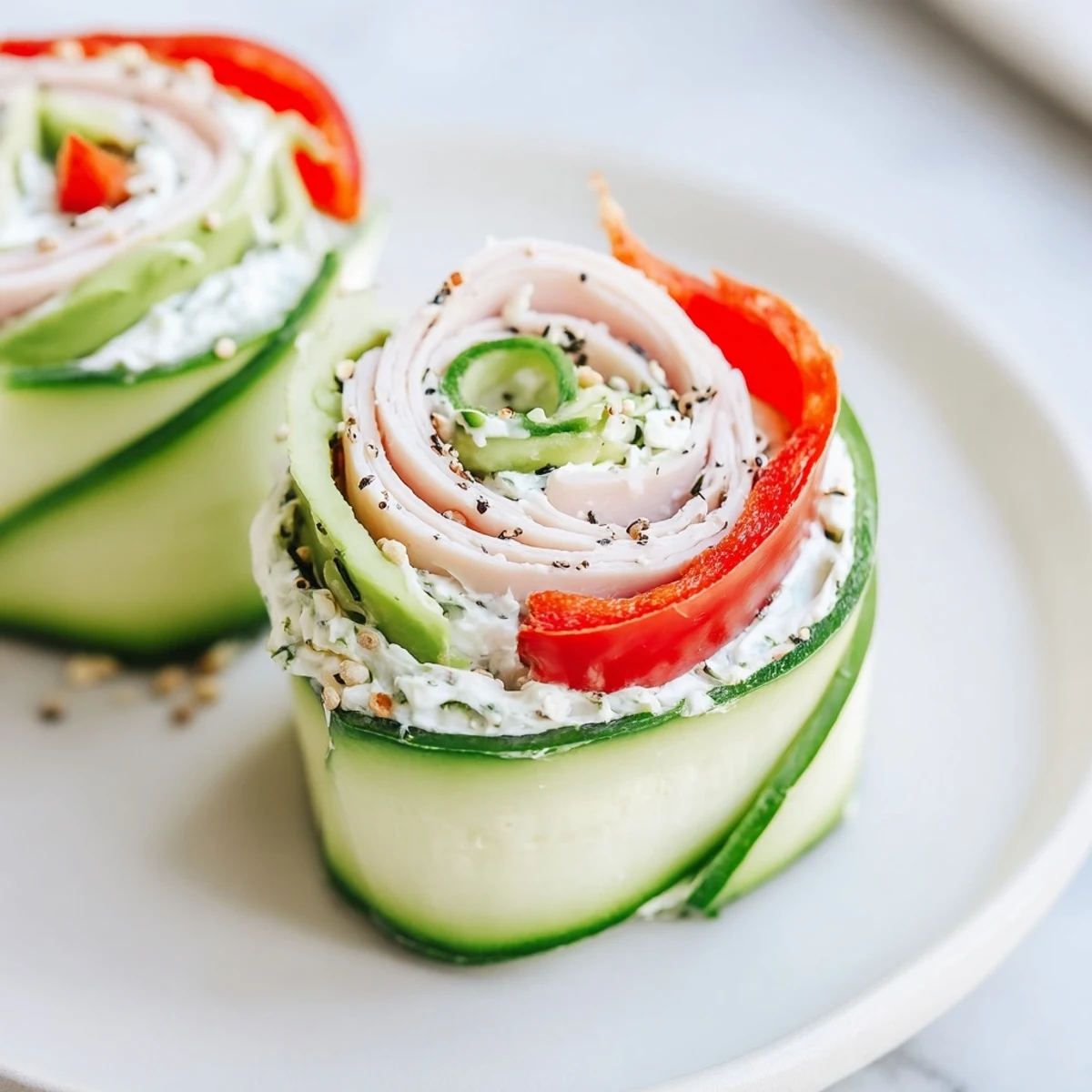 Vibrant Cucumber Roll-Ups, showcasing fresh ingredients; a quick and easy appetizer to enjoy.