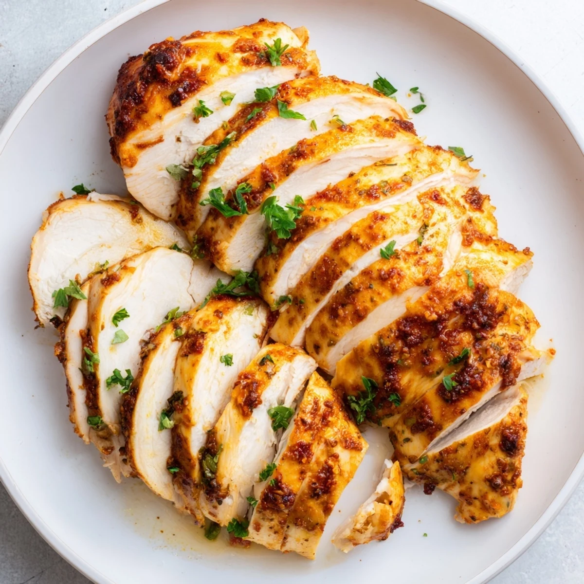 Mouthwatering image of baked Greek Yogurt Chicken, showing the creamy marinade's delicious results.