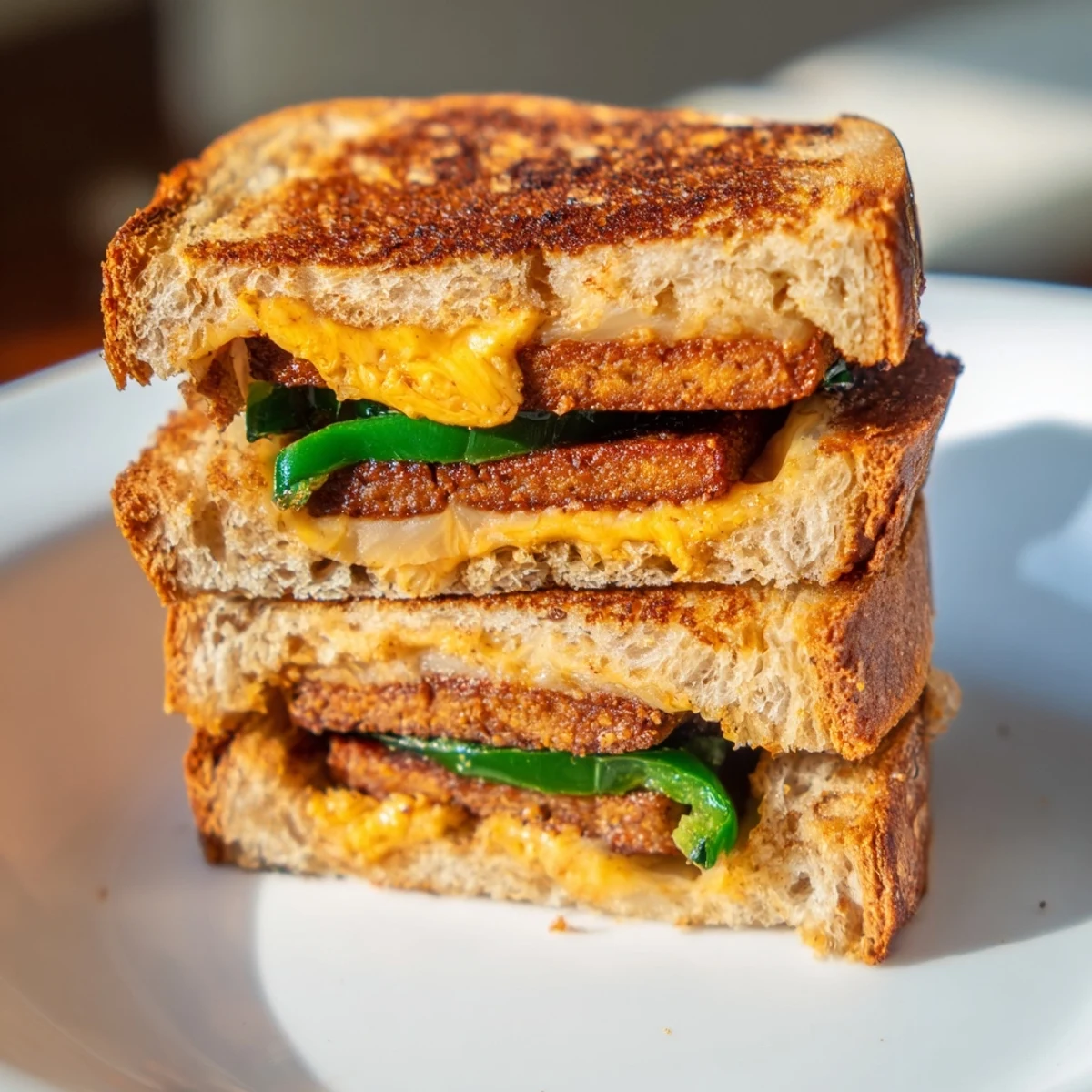 Imagine biting into spicy, delicious Spicy Crispy Tofu Grilled Cheese with a satisfying crunch and melty interior.