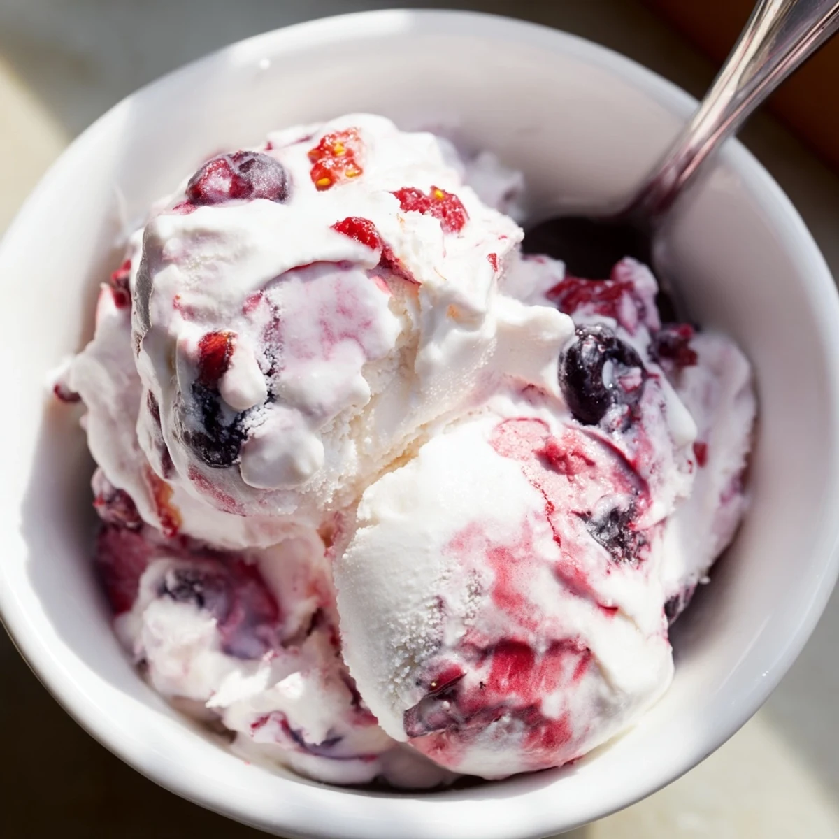 Scoops of homemade cottage cheese ice cream, a delicious, healthy, frozen dessert option for everyone.