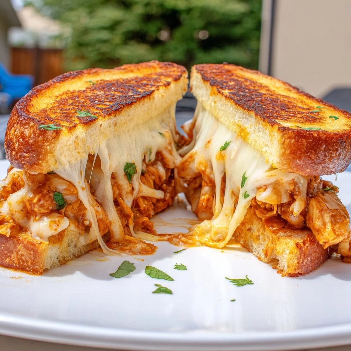 Golden, toasted Savory Butter Chicken Grilled Cheese oozes delicious melted cheese and flavorful butter chicken.