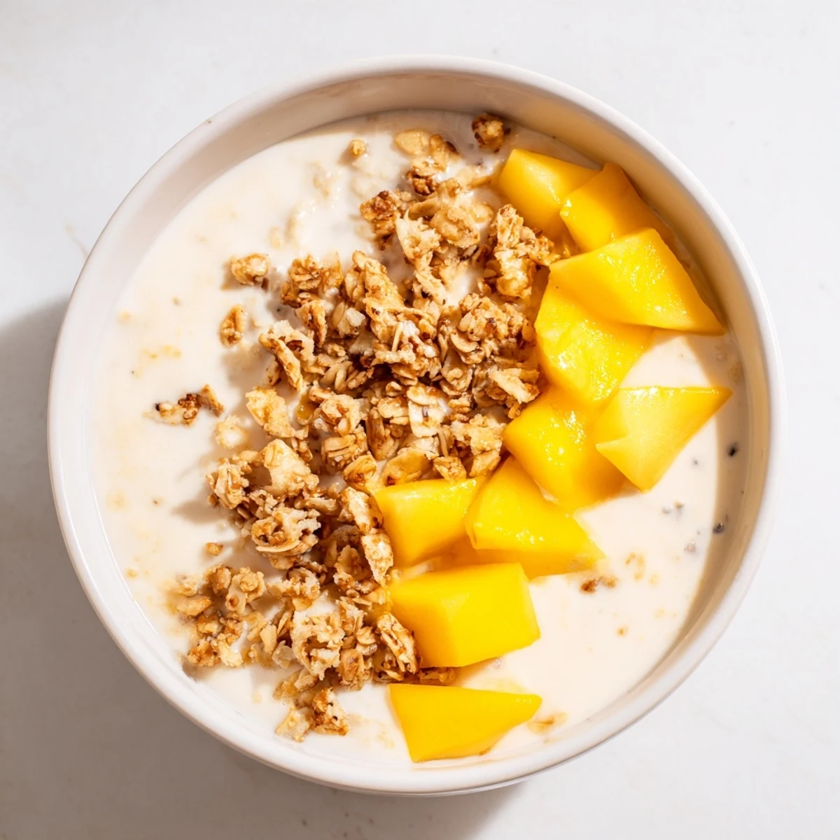 This photo shows Mango Blended Overnight Oats, a vibrant breakfast blending tropical mango and creamy oats for a delightful start.
