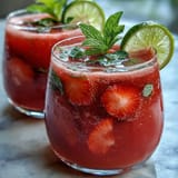 A vibrant strawberry watermelon daiquiri mocktail garnished with fresh mint and lime wheels, perfect for summer refreshment.