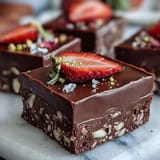 Viral Dubai Chocolate Strawberry Bark with vibrant strawberries, pistachios, and edible rose petals on swirled dark and white chocolate.