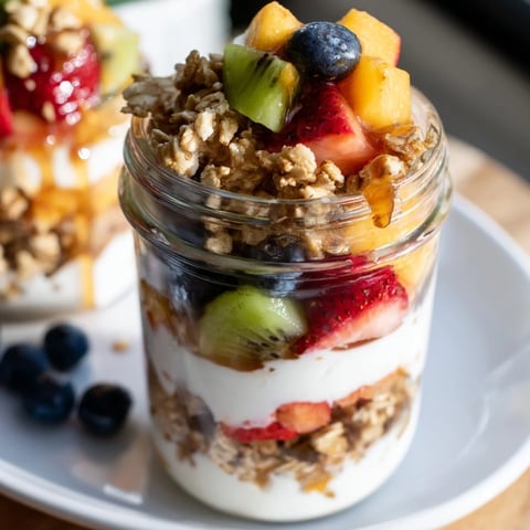 Vibrant yogurt parfait with juicy fruit and crunchy granola, a perfect breakfast.