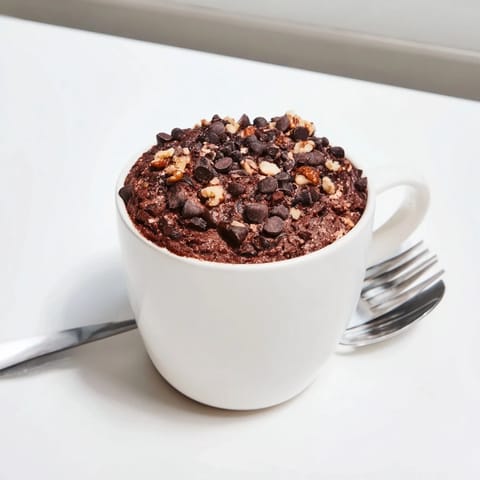 A close-up shot of a single serving of microwaved mug cake, perfect for a quick dessert.