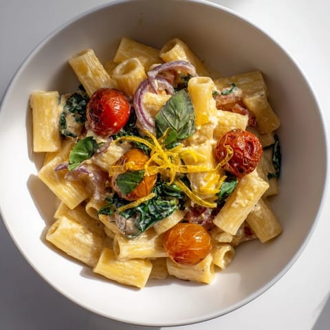 Golden baked feta cheese melts into the one-pan baked feta Christmas pasta with burst cherry tomatoes.