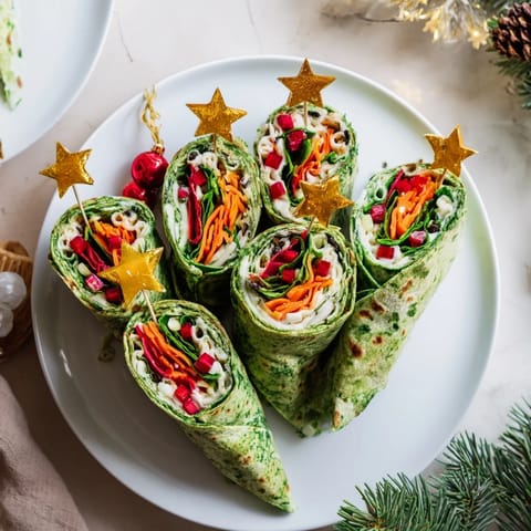 Vibrant Christmas tree-shaped Air Fryer Veggie Tortilla Wraps showcase colorful veggies, perfect for holiday appetizers.
