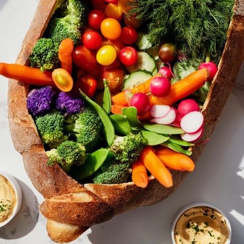 A beautifully arranged cornucopia veggie board brimming with crisp, raw vegetables, ready to eat.