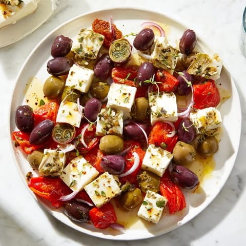 This Black Olive and Sun-Dried Tomato Platter overflows with vibrant colors and Mediterranean flavors for a party.