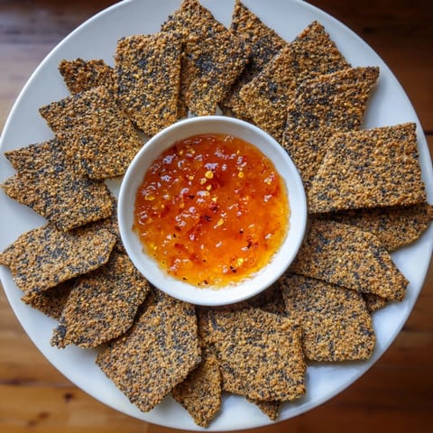 A visually striking Volcanic Flow; anticipate an eruption of flavors with these homemade charcoal crackers and hot jelly.