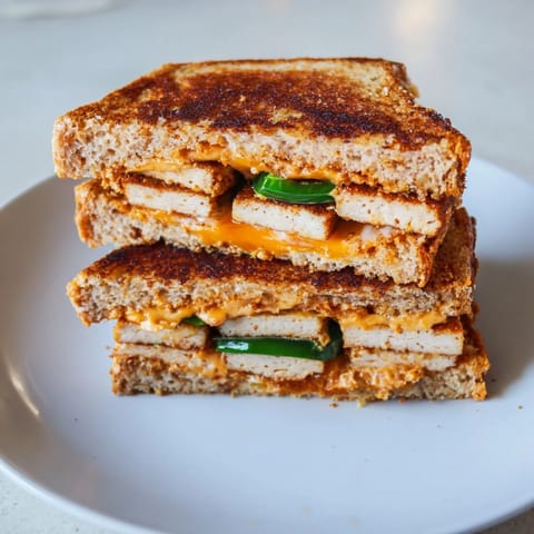 Perfectly fried spicy tofu combines with gooey vegan cheese in this hearty Spicy Crispy Tofu Grilled Cheese.